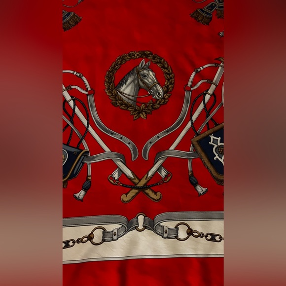 Celine Scarf. 100% Silk, Hand Rolled. Made in Italy. Equestrian Motif. - Picture 4 of 14